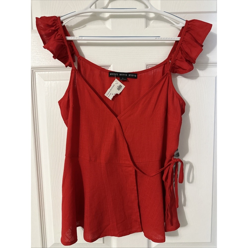 Hyfve Red Linen Viscose Blend Blouse Tie At The Waist Top‎ Size Large